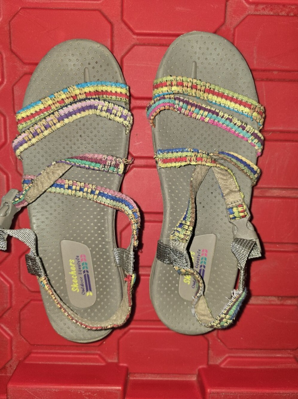 Skechers Women's Gray Sandals with Multicolor Woven Straps